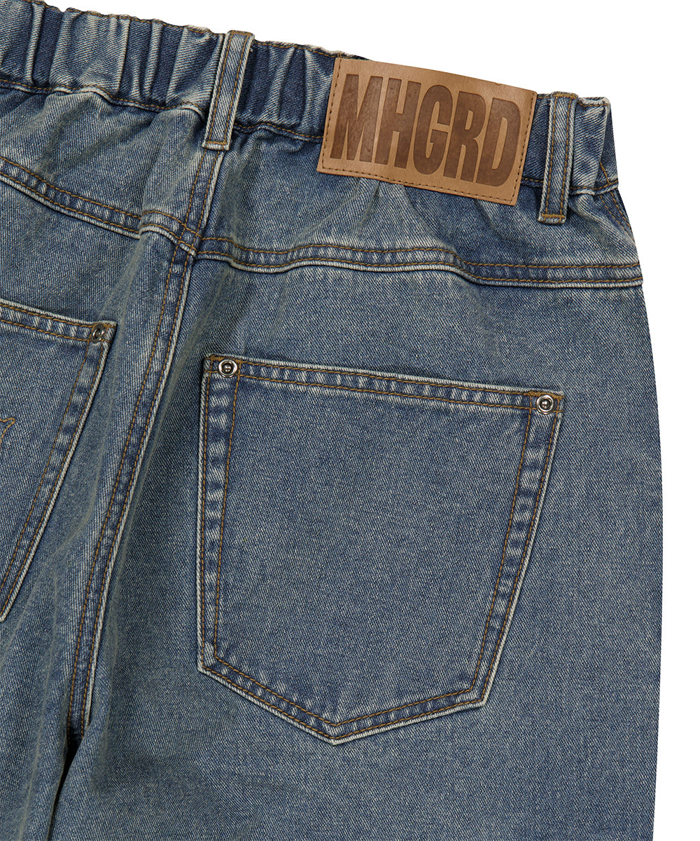 Mahagrid Wide Cargo Denim Pants [Blue]