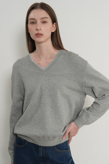 General Idea WOMAN Cotton Layered V-Neck Knit Pullover