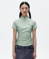 Mahagrid Shirring Half Zip-Up Jersey Tee