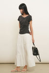 General Idea [General Idea Pick] Women's Drape Shirring Short Sleeve T-Shirt [Charcoal]