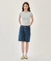 Marithé François Girbaud [6/19 예약발송] W FLOWER CLASSIC LOGO CAP SLEEVE SLIM CROP TEE light heather gray