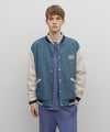 Marithé François Girbaud Classic Logo Embroidery Denim Varsity Jacket Light Blue