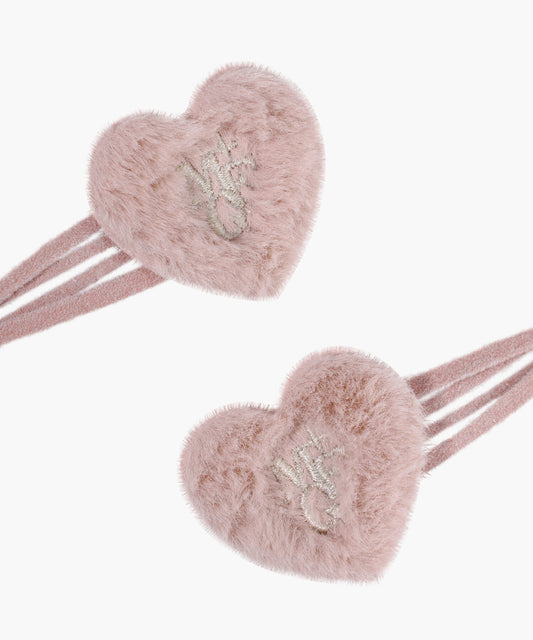 Marithé François Girbaud Kids W Fur Heart Hair Pin 2Pack Pink