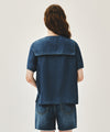 Marithé François Girbaud W SAILOR COLLAR SHORT SLEEVE CHAMBRAY SHIRT dark blue