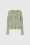 General Idea WOMAN Henley Neck Layered Knit Pullover [PISTACHIO]