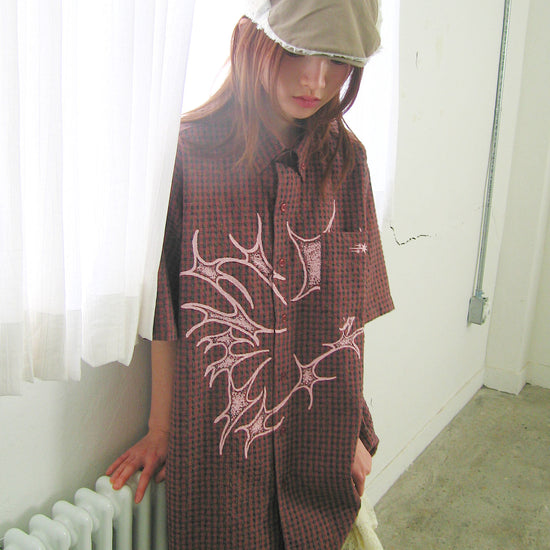 Nice Ghost Club Tornado Star Check Big Half Shirt [Pink]