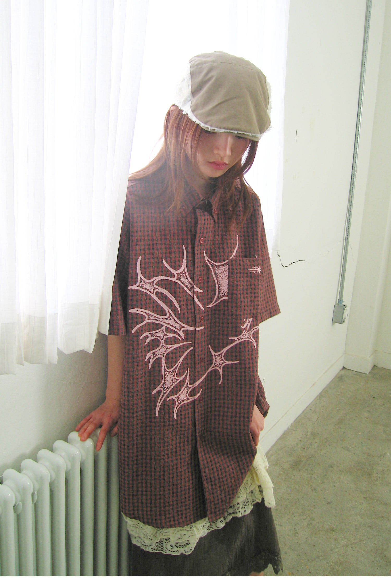 Nice Ghost Club Tornado Star Check Big Half Shirt [Pink]