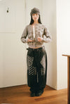 Nice Ghost Club Pattern Patchwork Wide Denim Pants