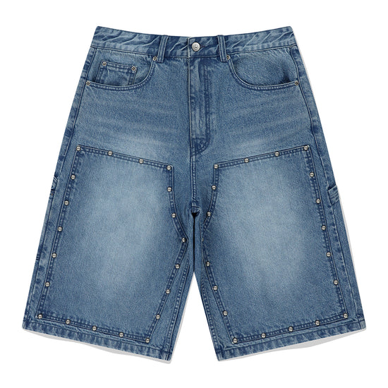 Mahagrid Stud Double Knee Denim Shorts