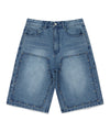 Mahagrid Stud Double Knee Denim Shorts