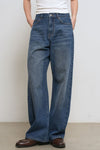 General Idea WOMAN Washed Curved Denim Pants [BLUE]