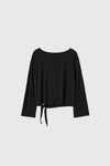 General Idea WOMAN Tie-Up Relaxed Fit Boat Neck T-Shirt [BLACK]