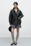 General Idea WOMAN High-Neck Faux Leather Blouson [BLACK]
