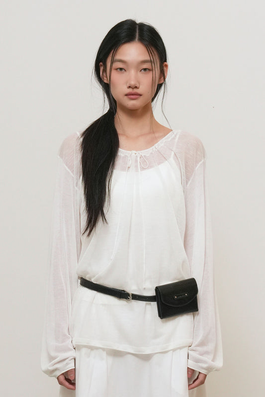 General Idea WOMAN Sheer Neck String Knit Pullover