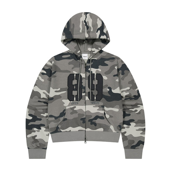 Mahagrid Camo Applique Crop Zip Up Hoodie