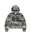 Mahagrid Camo Applique Crop Zip Up Hoodie