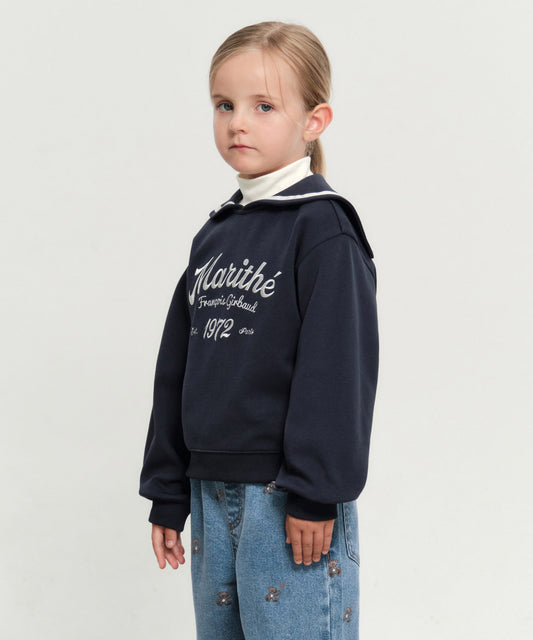 Marithé François Girbaud Kids Sailor Collar Crop Sweatshirt Navy