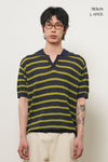 General Idea UNISEX One-Button Collar Stripe Half Knit