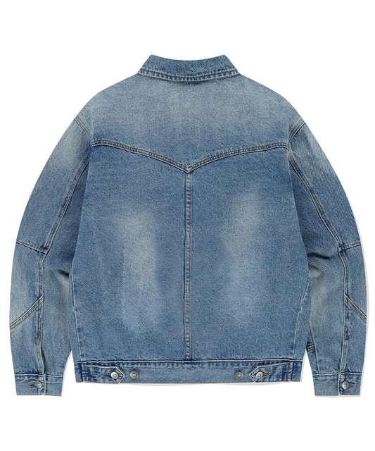 Mahagrid Western Denim Jacket Blue