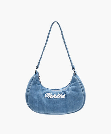 Marithé François Girbaud Embroidery Logo Shoulder Bag Light Blue