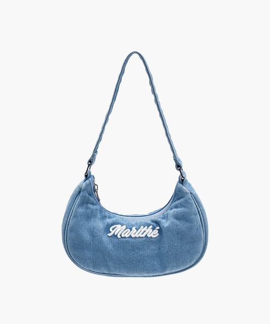 Marithé François Girbaud Embroidery Logo Shoulder Bag Light Blue