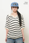 General Idea UNISEX One-Button Collar Stripe Half Knit