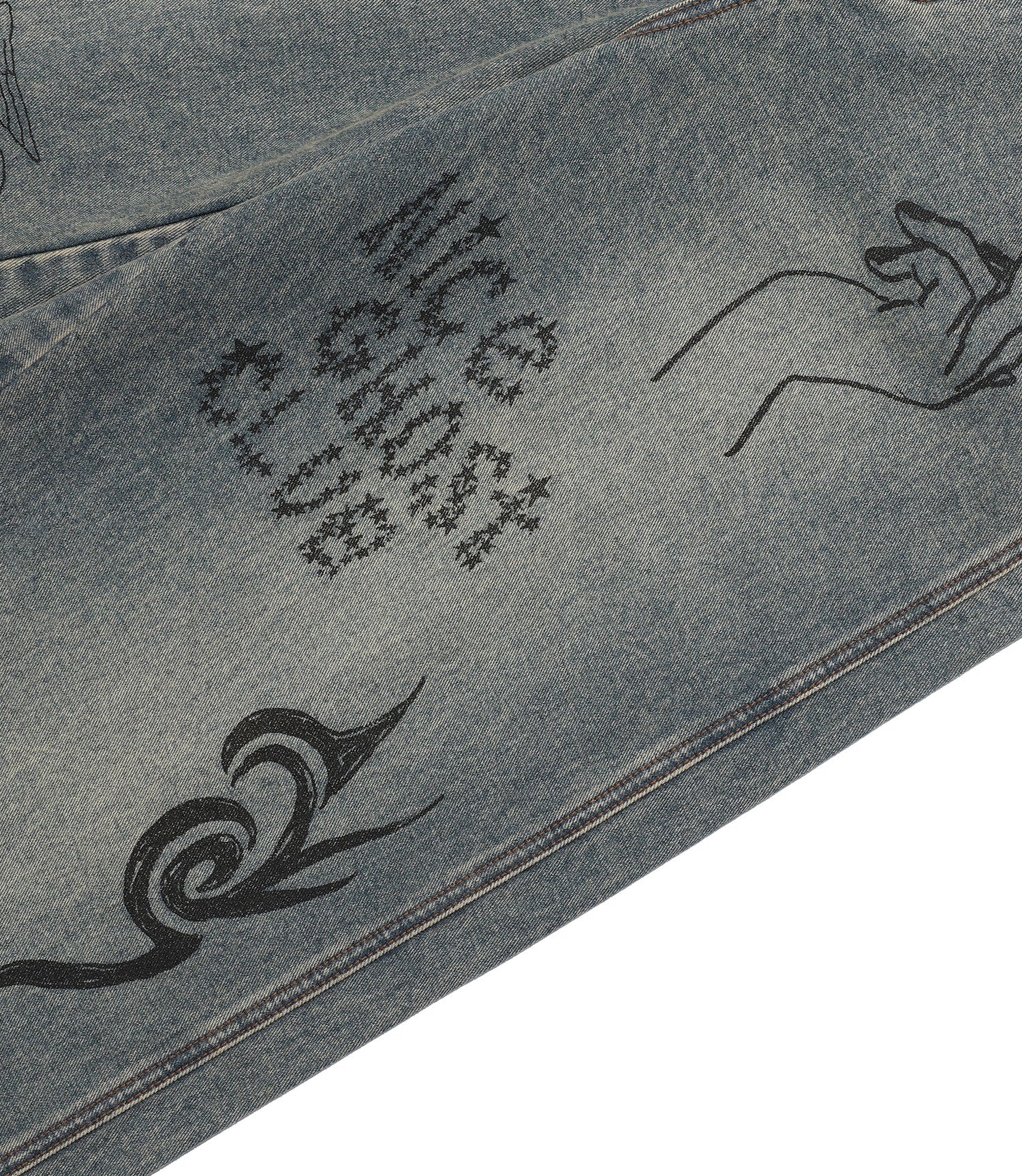Nice Ghost Club Doodle Graphic Wide Jeans