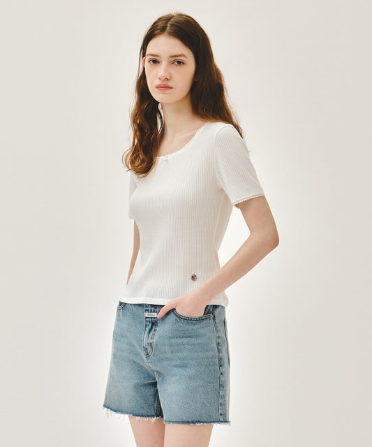 Marithé François Girbaud W SQUARE NECK LACE DETAIL TEE