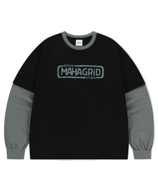 Mahagrid Banner Logo Layered Long Sleeve T-Shirt [Black]