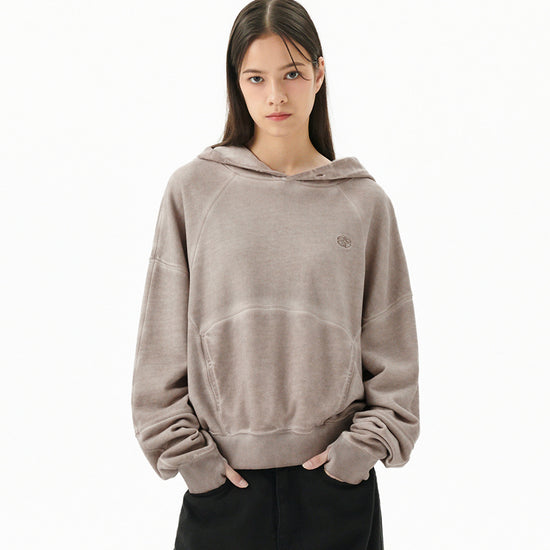 Mahagrid Dyed Curved Seam Crop Hoodie