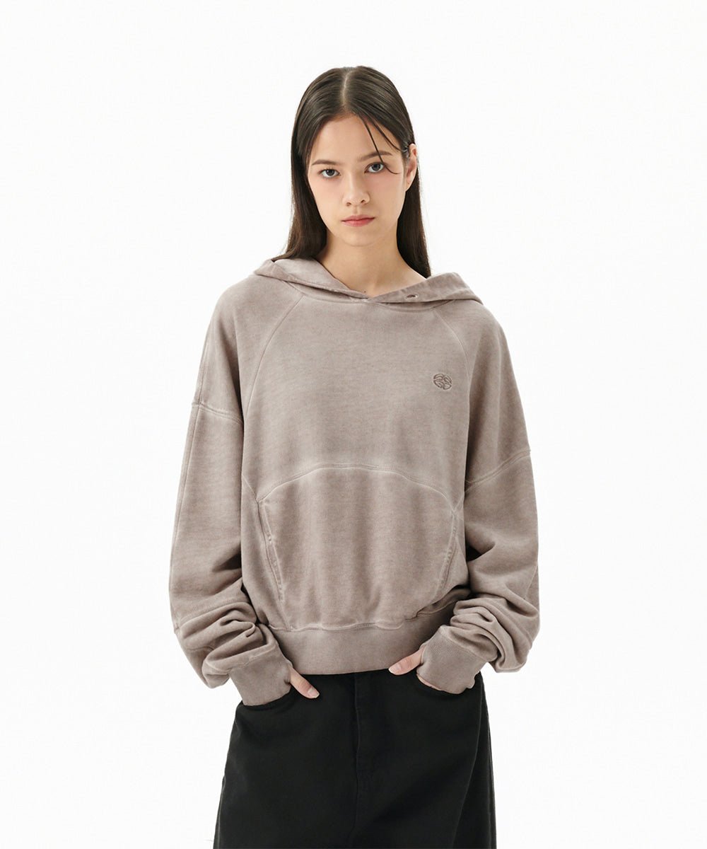 Mahagrid Dyed Curved Seam Crop Hoodie