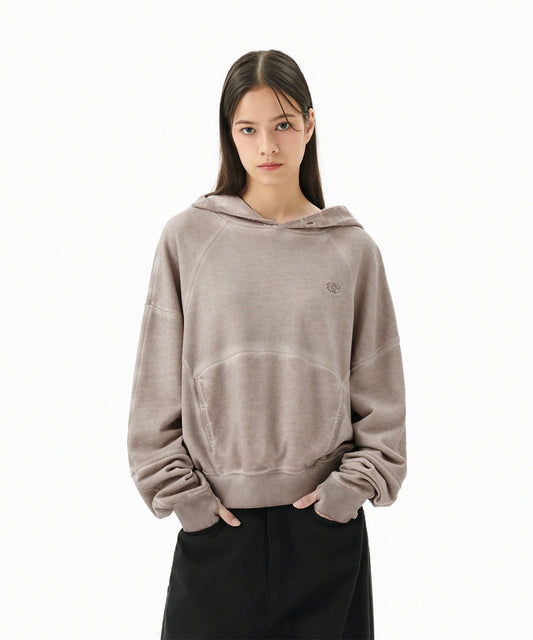 Mahagrid Dyed Curved Seam Crop Hoodie