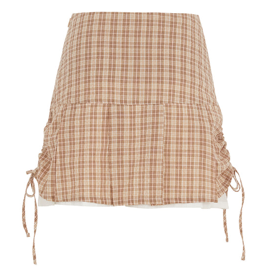 Bitter Cells Pretties Check Pleats Skirt-Beige