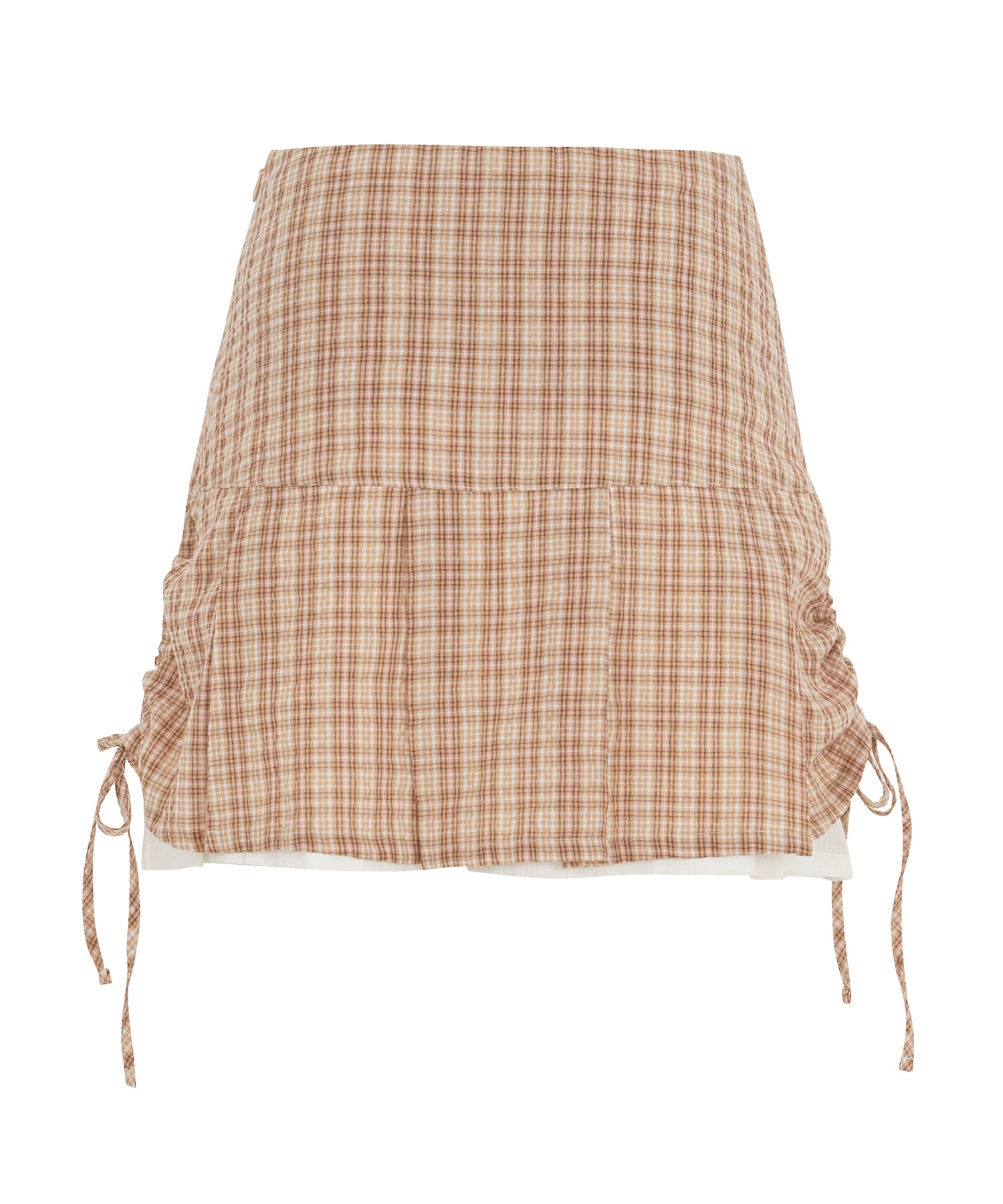 Bitter Cells Pretties Check Pleats Skirt-Beige