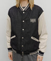 Marithé François Girbaud Classic Logo Embroidery Denim Varsity Jacket Light Blue