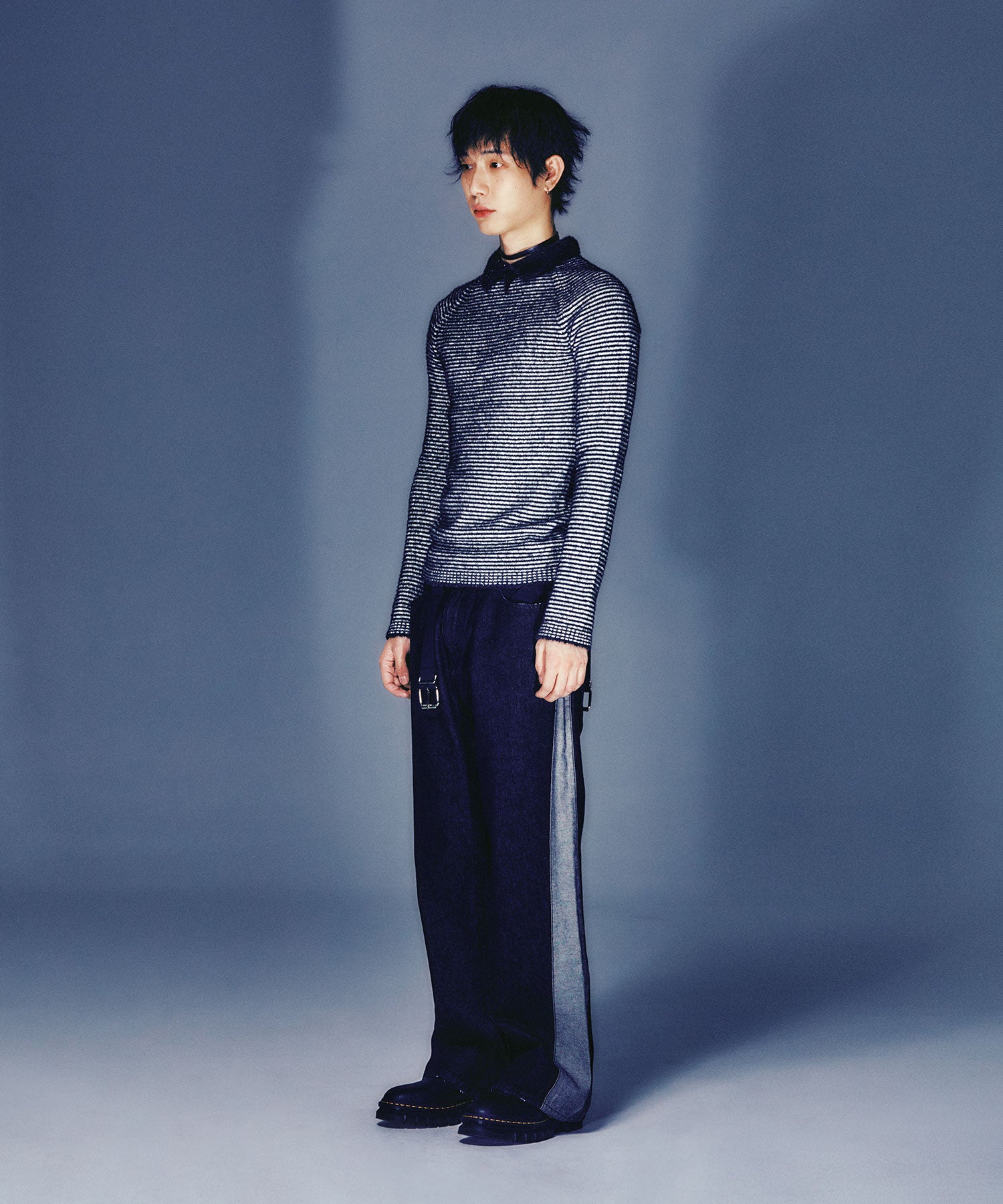 Nice Ghost Club Stripe Collar Long Sleeve Knit Tee