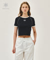 Marithé François Girbaud W AEROCOOL SMALL CLASSIC LOGO RINGER SLIM CROP TEE ivory