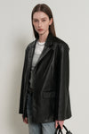 General Idea WOMAN Oversized Faux Leather Single Breasted Jacket [BLACK]