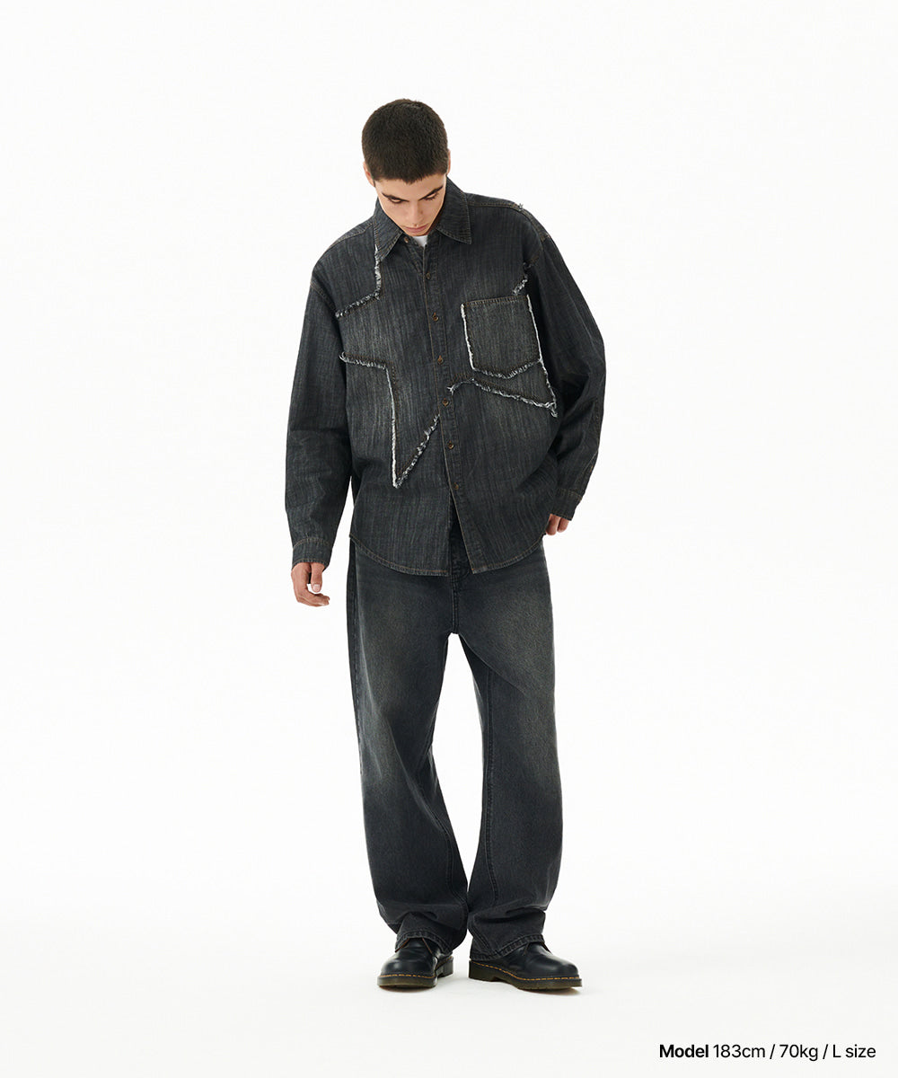 Mahagrid Star Raw Cut Denim Shirt