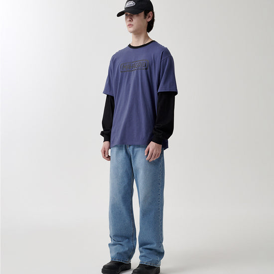 Mahagrid Banner Logo Layered Long Sleeve Tee Navy