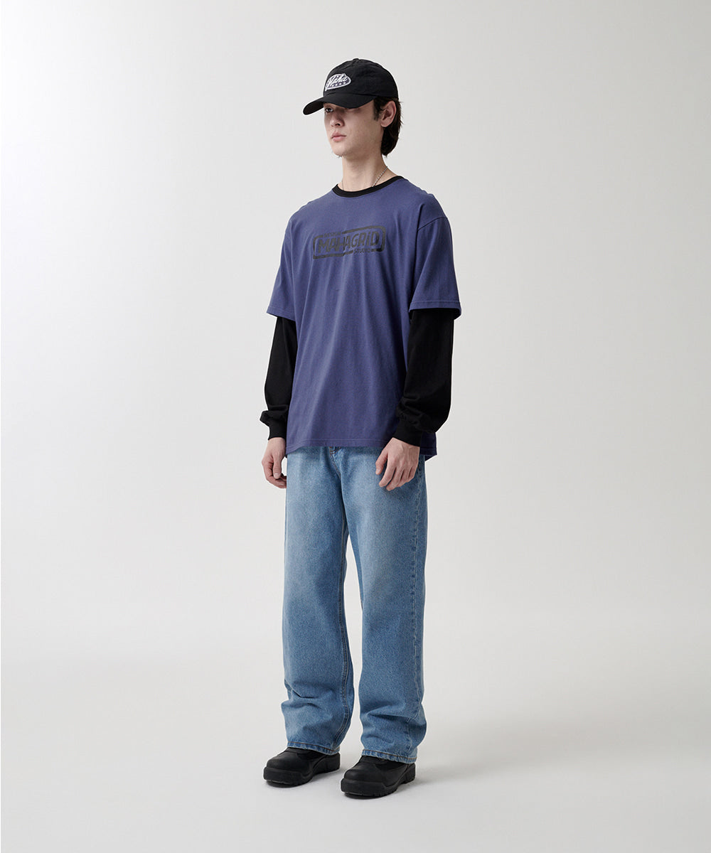 Mahagrid Banner Logo Layered Long Sleeve Tee Navy