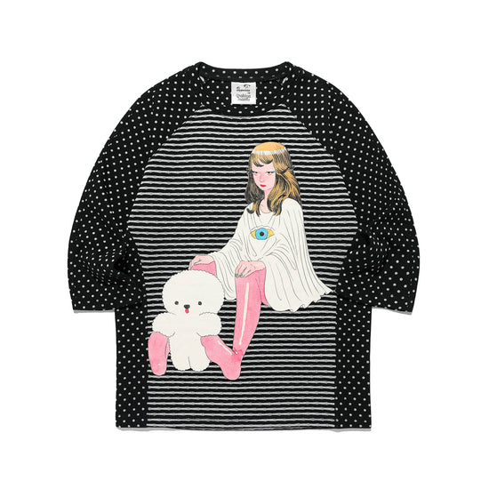 Nice Ghost Club Gakiya Isamu Stripe 3/4 Sleeve Tee [Black]