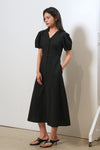 General Idea WOMAN V-Neck Puff Long Dress [BLACK]