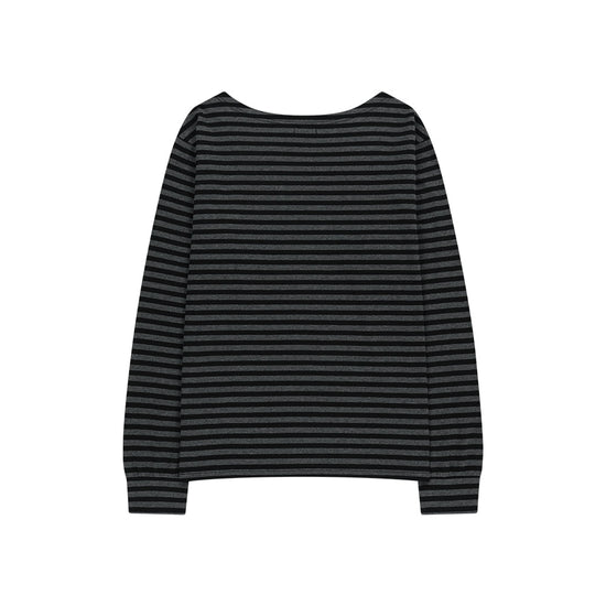 Mahagrid Stripe Present One Shoulder Long Sleeve Tee in Charcoal