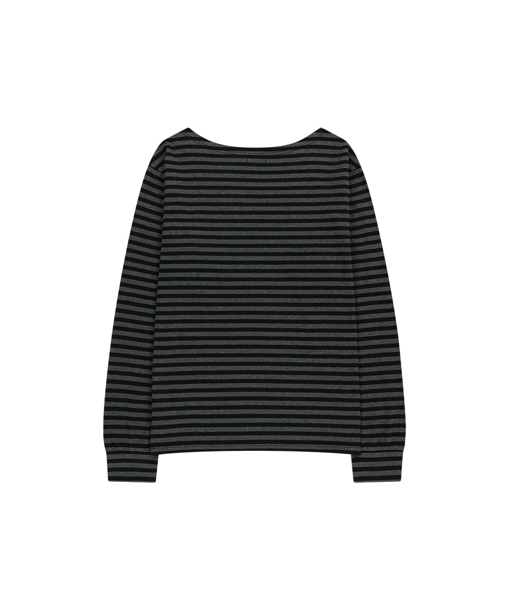 Mahagrid Stripe Present One Shoulder Long Sleeve Tee in Charcoal