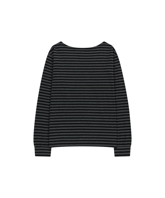 Mahagrid Stripe Present One Shoulder Long Sleeve Tee in Charcoal