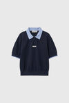 General Idea Woman Shirt Collar Cotton Piqué Half Knit [NAVY]