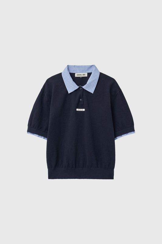 General Idea Woman Shirt Collar Cotton Piqué Half Knit [NAVY]