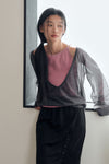 General Idea [LUPITA PICK] WOMAN DEEP V-NECK SHEER KNIT PULLOVER [CHARCOAL]