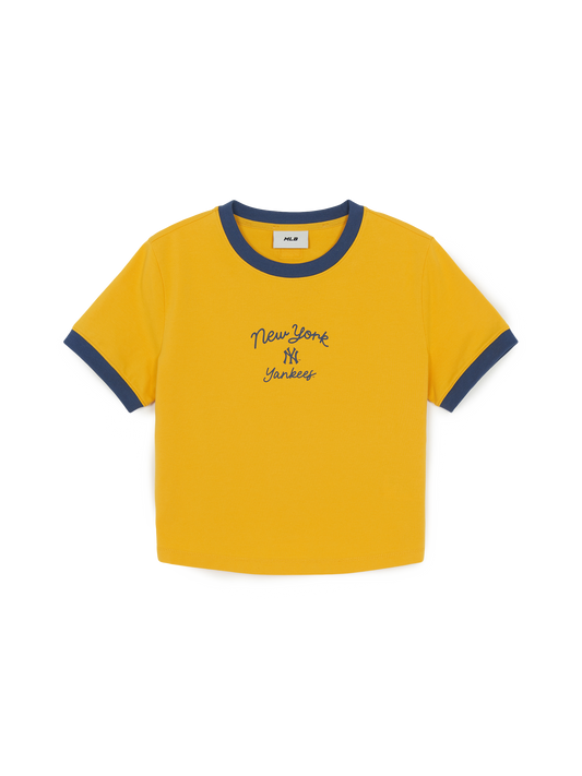 MLB Women's Sportive Cursive Ringer Crop T-shirts